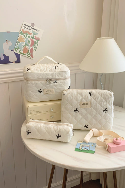 3 Piece Bow Quilted Cloth Storage Bag Set - Odaingerous